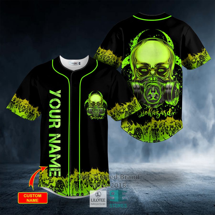 Green Gas Mask Biohazard Skull Custom Baseball Jersey 9