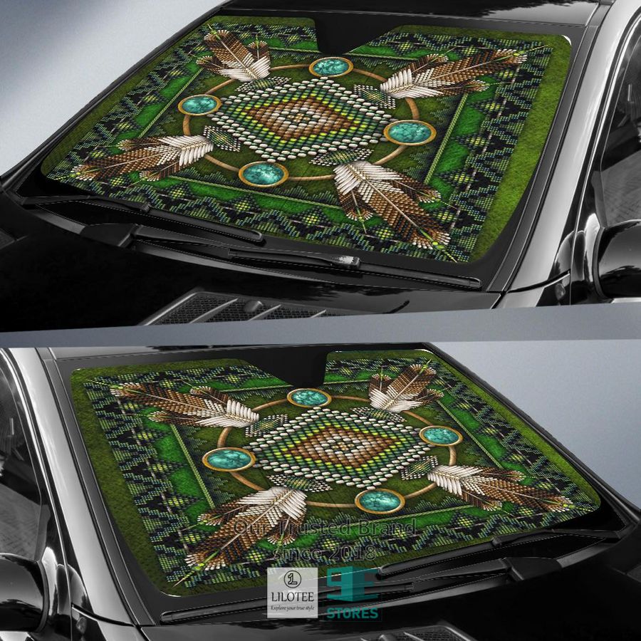Green Mandala Native American Pride Car Sun Shades 2