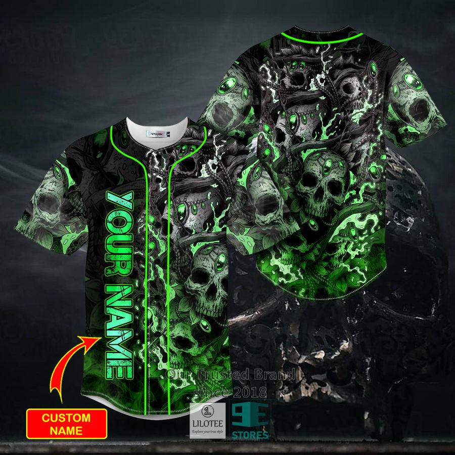 Green Neon Trap Skull Custom Baseball Jersey 8