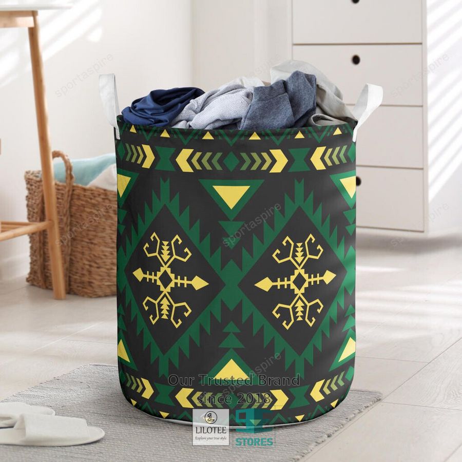 Green Pattern Native American Laundry Basket