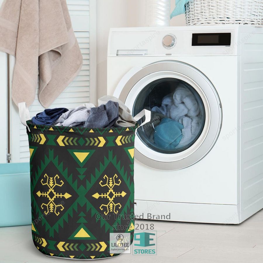 Green Pattern Native American Laundry Basket 9