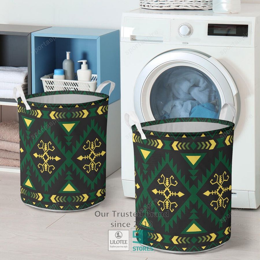Green Pattern Native American Laundry Basket 4
