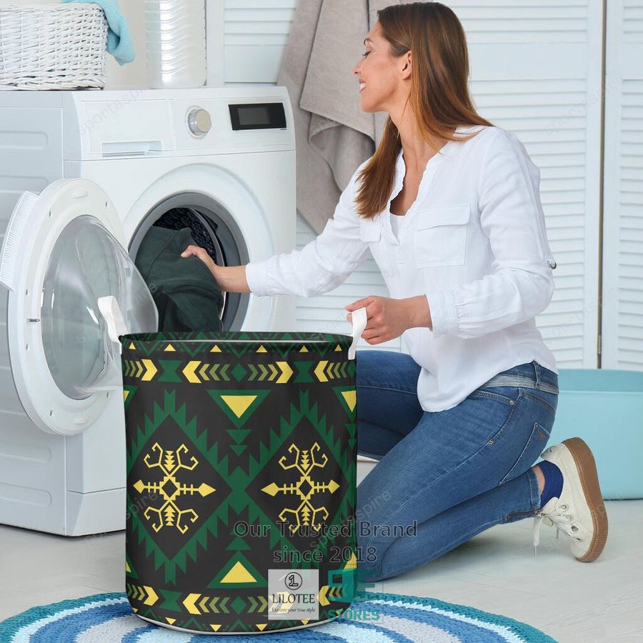 Green Pattern Native American Laundry Basket 6