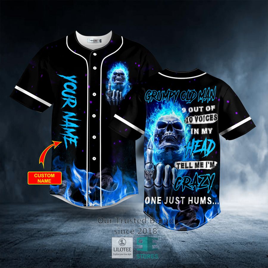Grumpy Old Man 9 Out Of 10 Voices Skull Custom Baseball Jersey 9