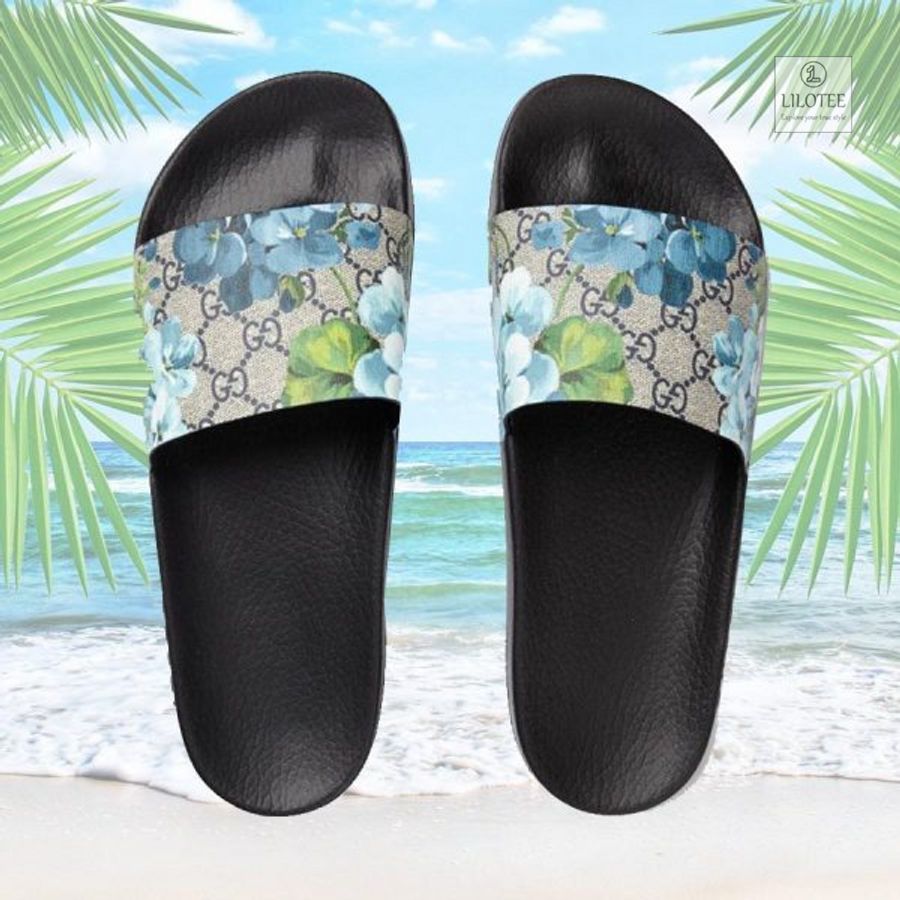 Gucci Blue Floral Slide Sandals 5