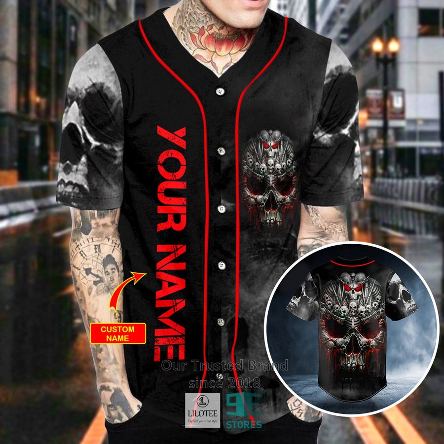 Alternative view of Harold Ricketts Skull Custom Baseball Jersey
