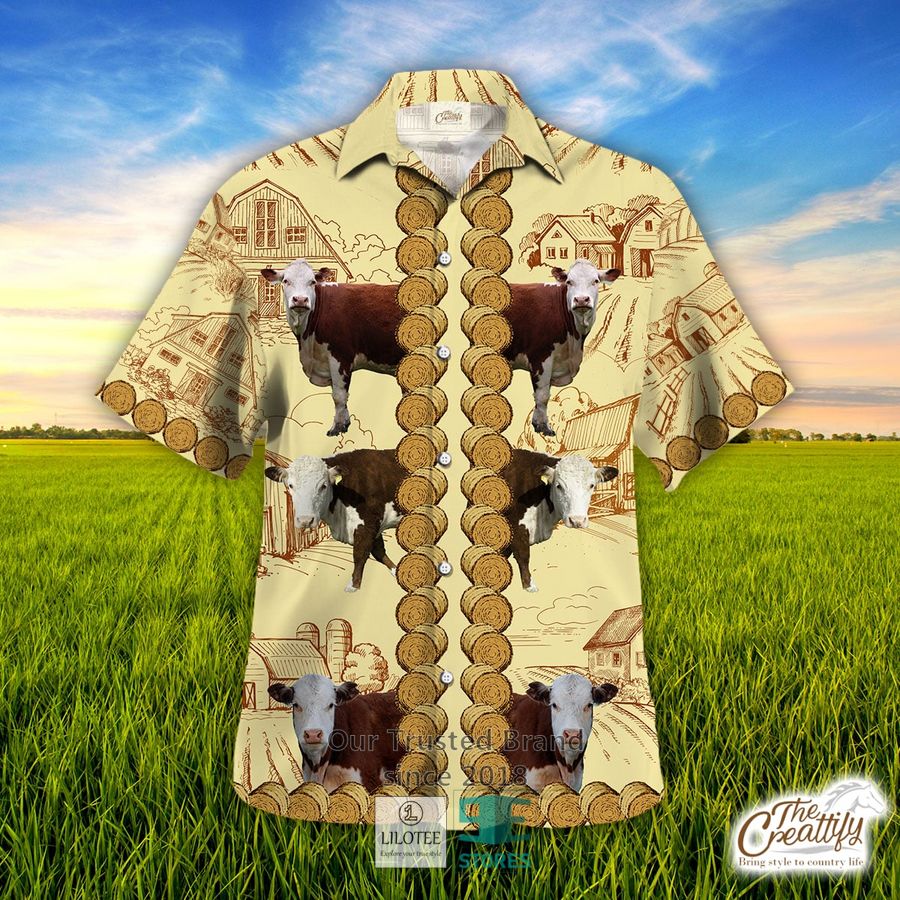 Hereford In Rolled Hay Pattern Hawaiian Shirt 8