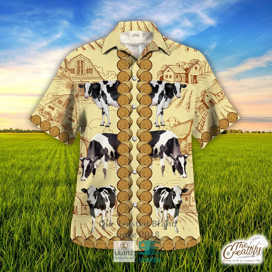 Holstein In Rolled Hay Pattern Hawaiian Shirt 8