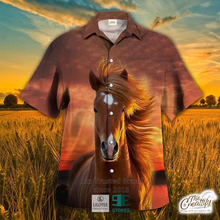 Horse Sunset Background Hawaiian Shirt 7