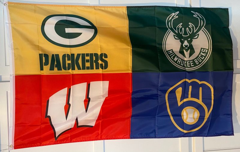 Milwaukee Bucks, & Brewers, Green Bay Packers Wisconsin Badgers Wisconsin Sports Team LOGO Flag 2