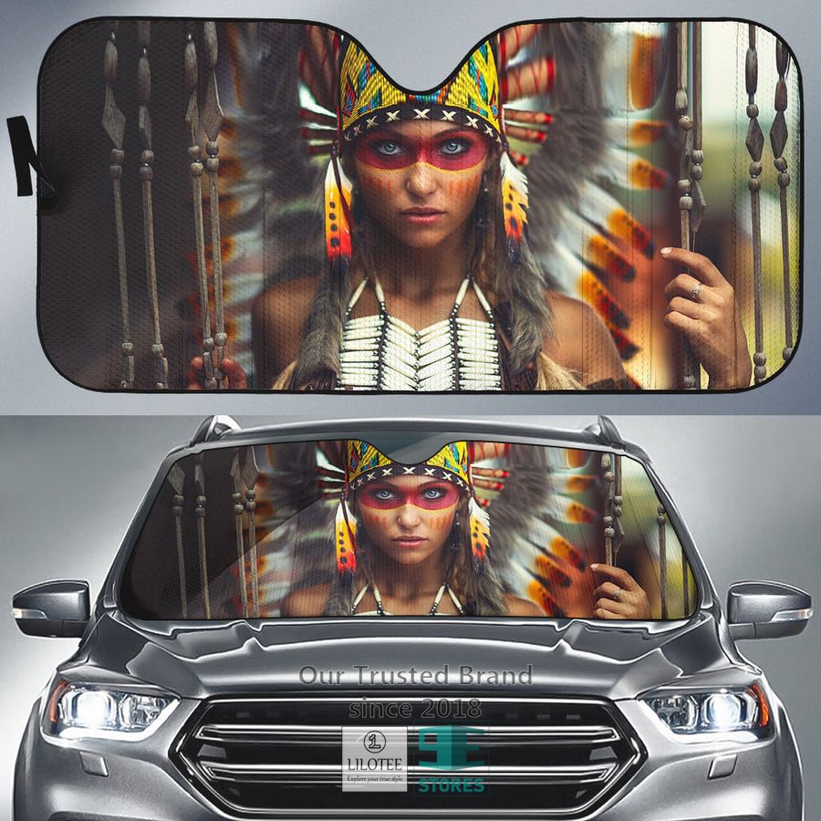 Indian Feather Girl Native American Car Sun Shades 3