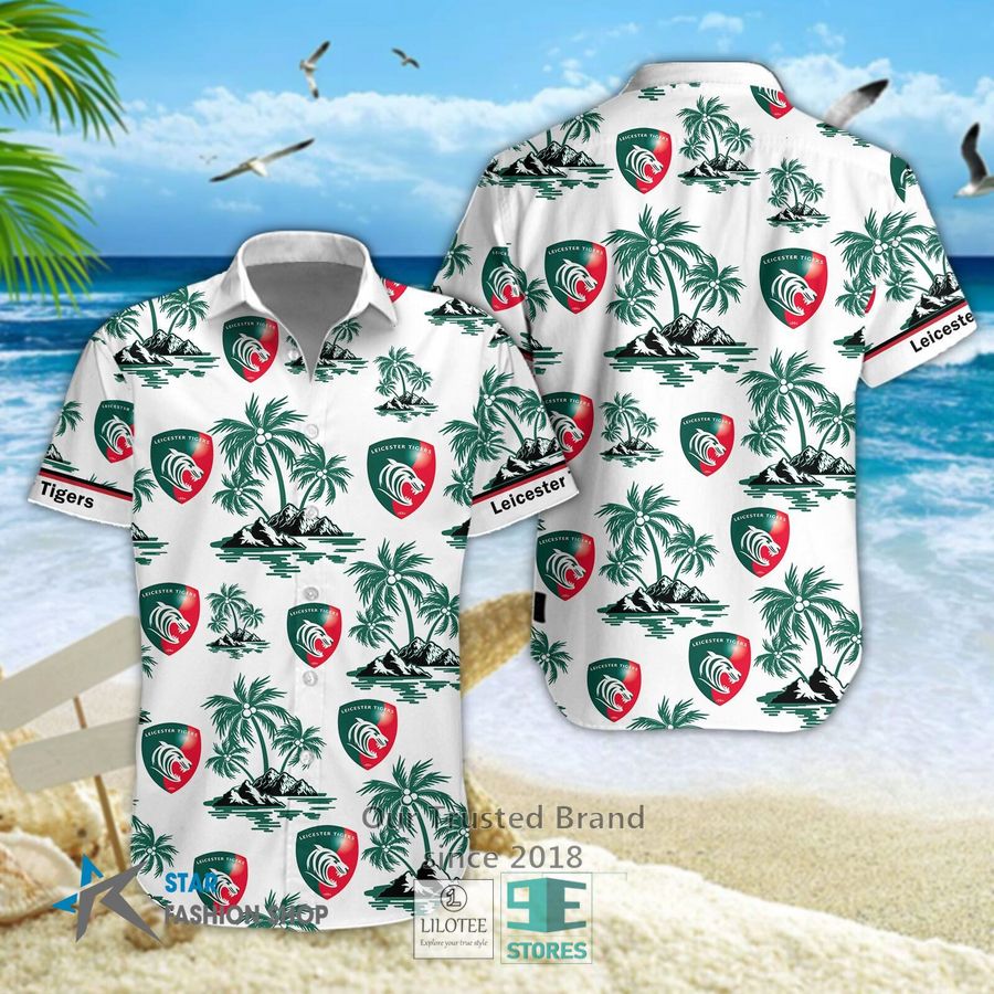 Leicester Tigers Green Hawaiian Shirt, Short 4
