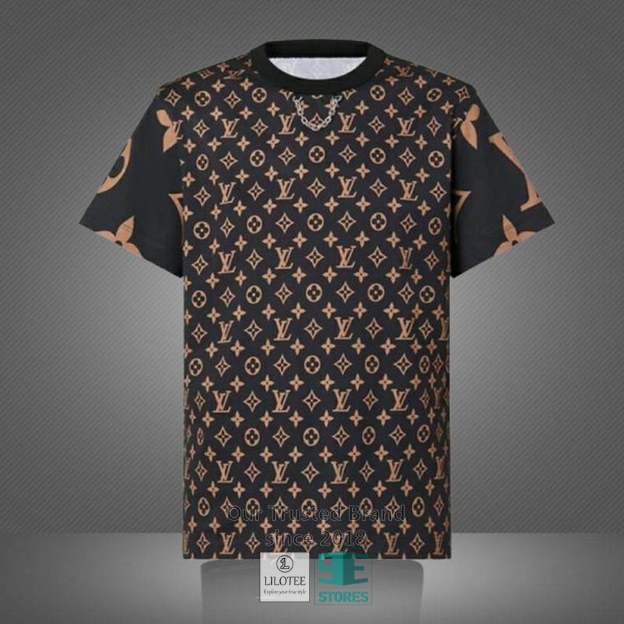 Louis Vuitton Brown Pattern Black 3D T-Shirt 3