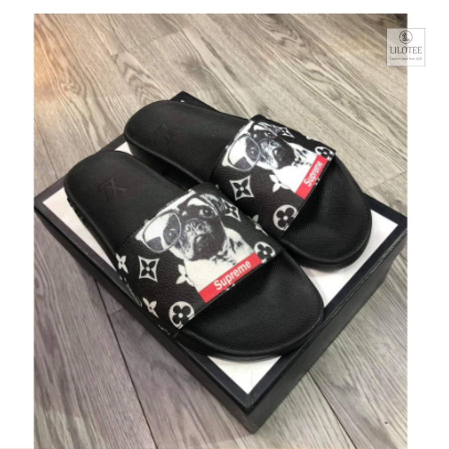 Louis Vuitton Supreme Dogs Black Slide Sandals 3
