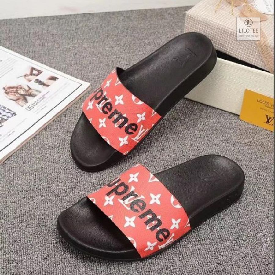 Louis Vuitton Supreme Red Black Slide Sandals 2