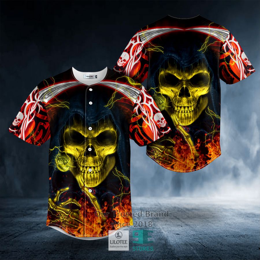 Lucifer Satan Grim Reaper Skull Baseball Jersey 8