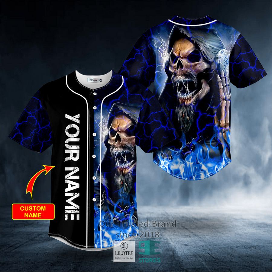 Melodic Death Metal Grim Reaper Blue Fire Skull Custom Baseball Jersey 8
