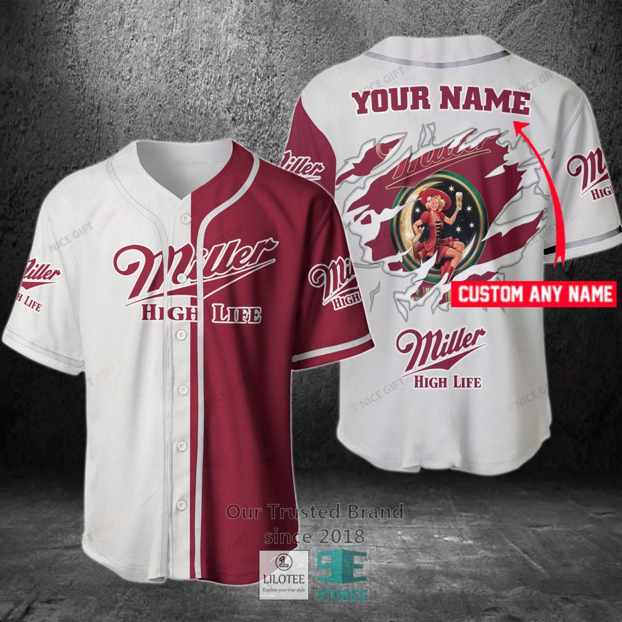 Miller High Life Your Name Red White Baseball Jersey 2