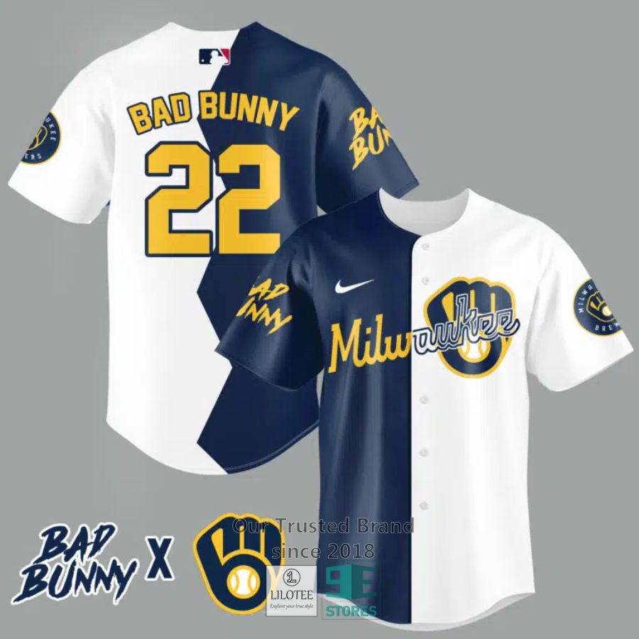 Milwaukee Brewers Bad Bunny 22 Baseball Jersey 3