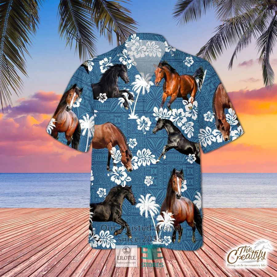 Morgan Horse Blue Tribal Pattern Hawaiian Shirt 4