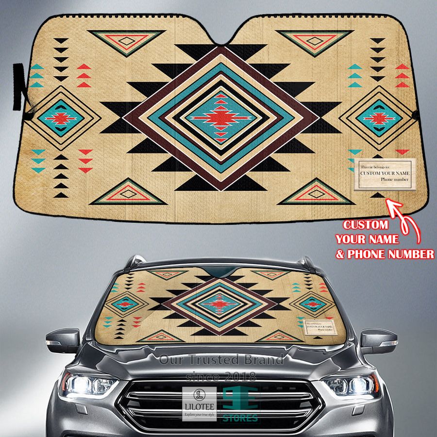 Native American Pattern Custom Name Car Sun Shades 5