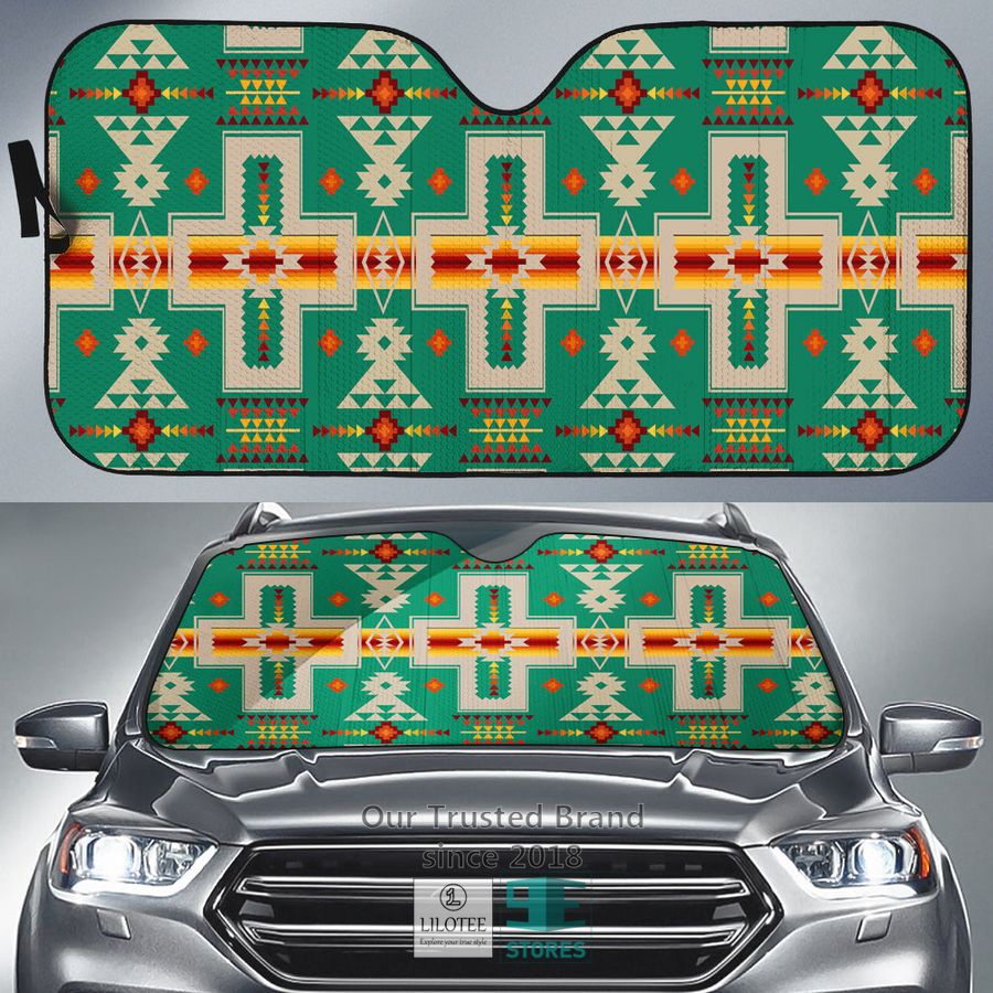 Native American Pattern Green Car Sun Shades