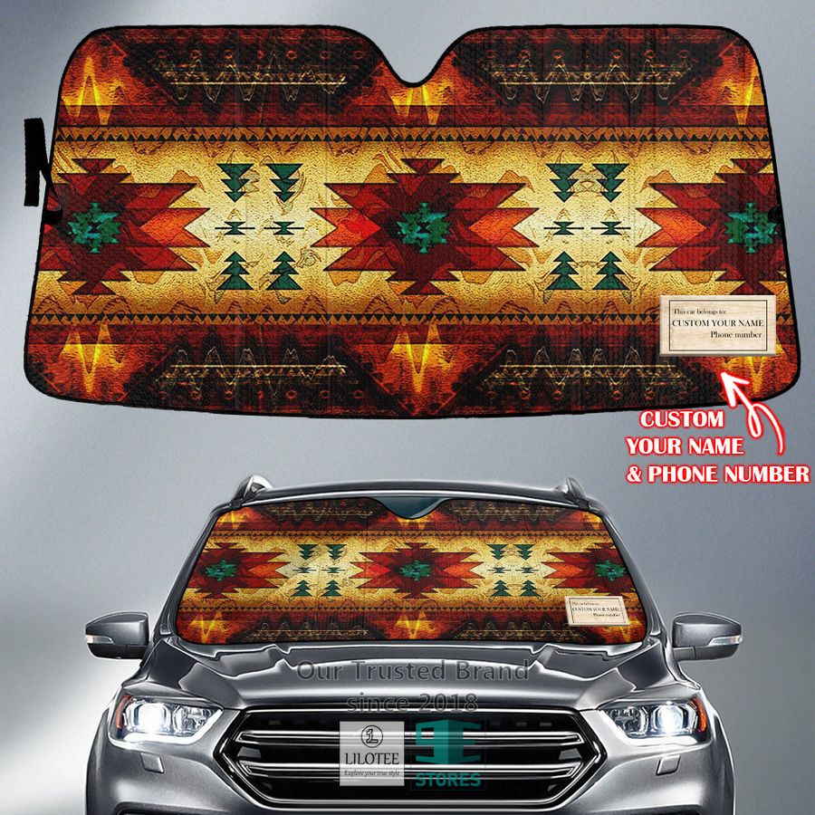 Native American Pattern Retro Custom Name Car Sun Shades 1