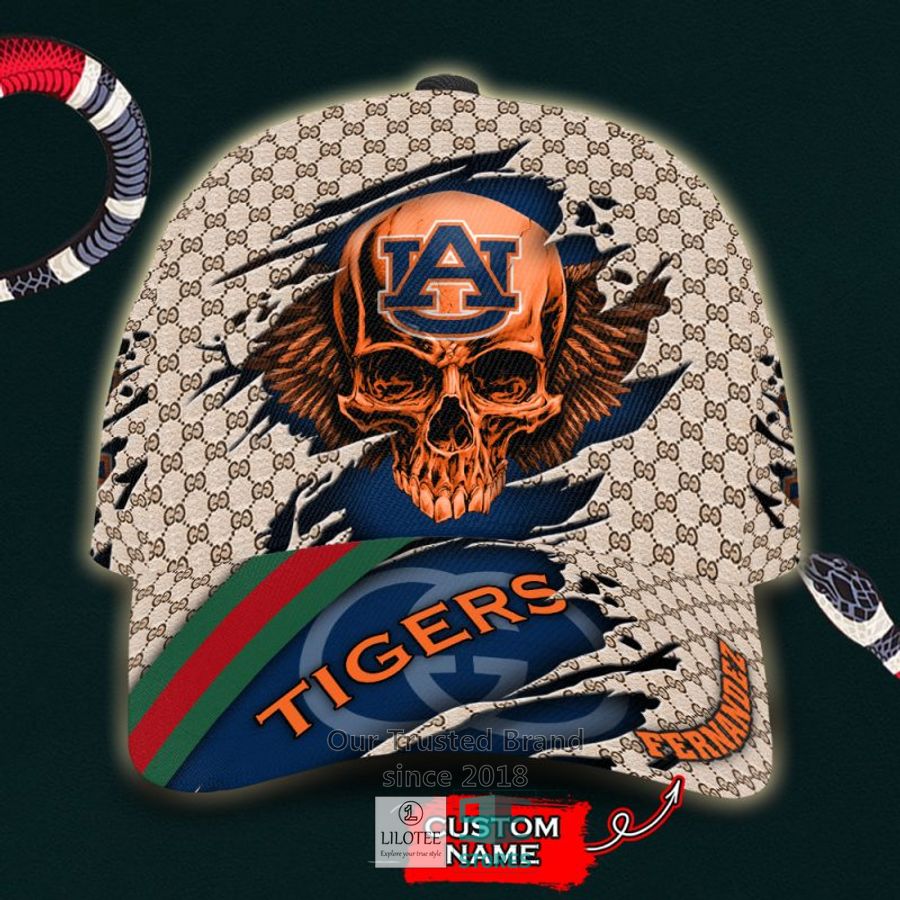 NCAA Auburn Tigers Skull Custom Name Gucci Cap 8