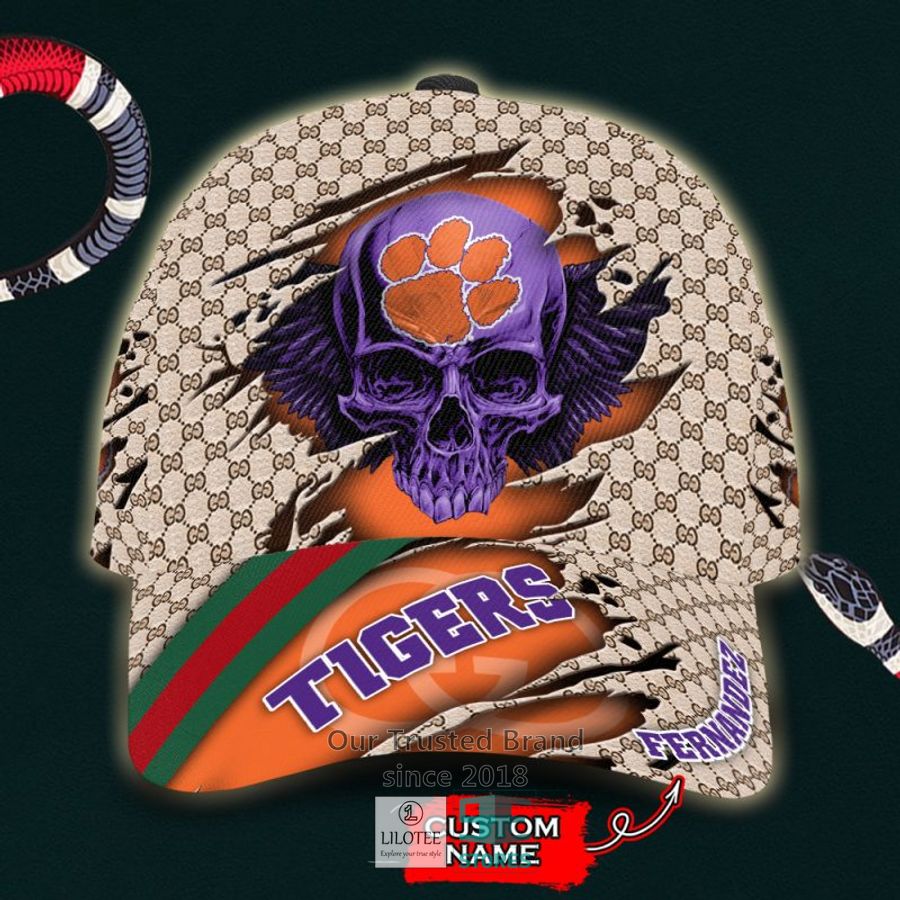 NCAA Clemson Tigers Skull Custom Name Gucci Cap 8