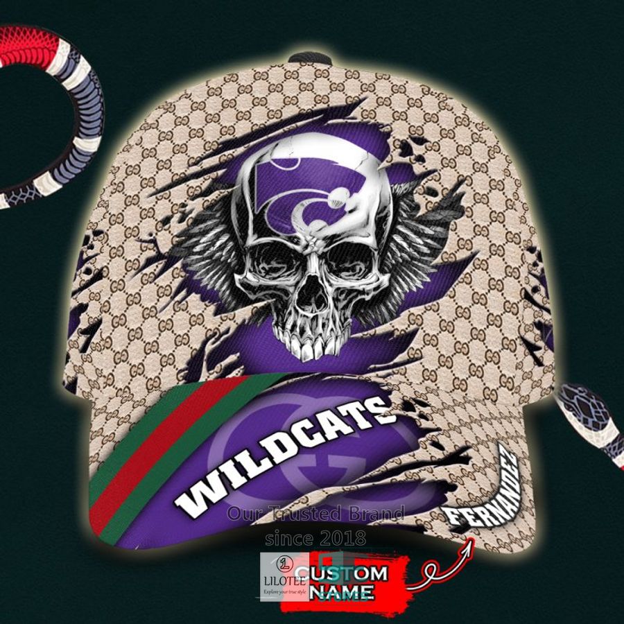 NCAA Kansas State Wildcats Skull Custom Name Gucci Cap 8