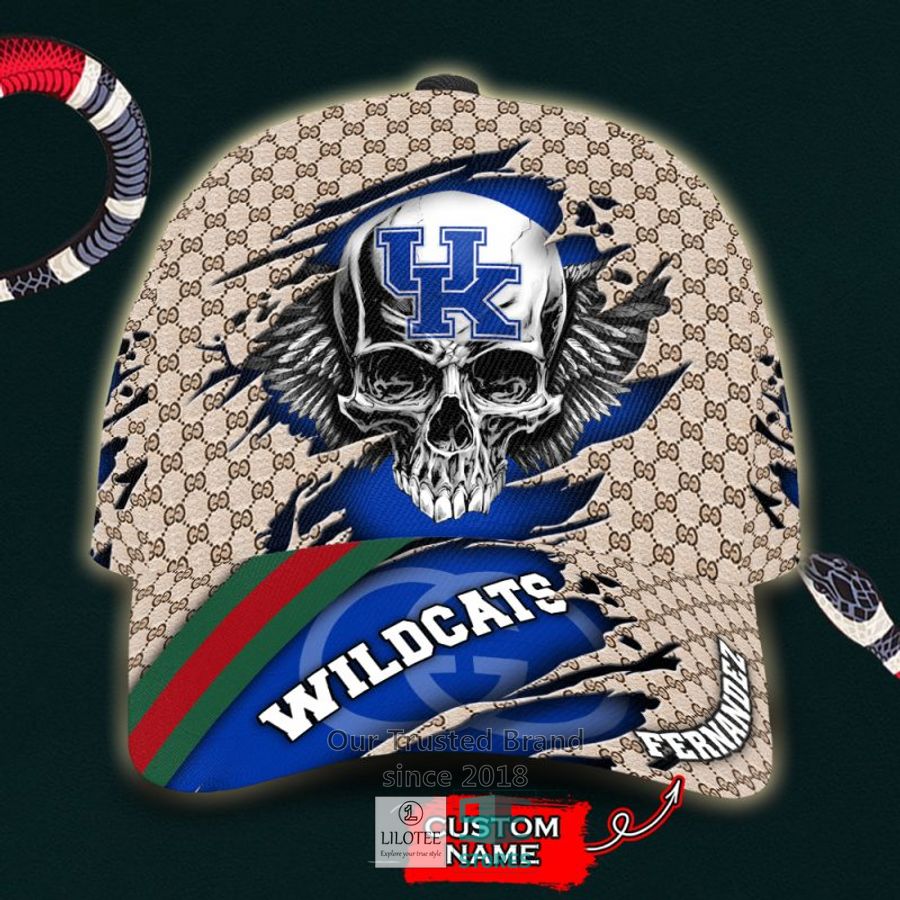 NCAA Kentucky Wildcats Skull Custom Name Gucci Cap 9