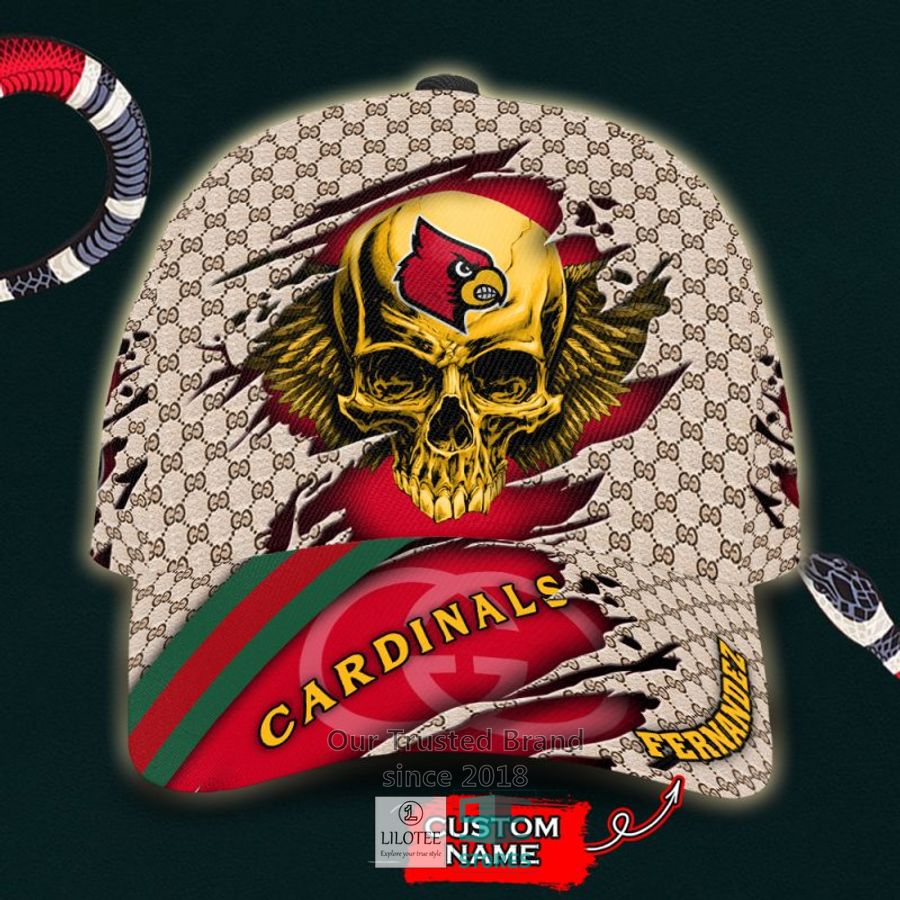 NCAA Louisville Cardinals Skull Custom Name Gucci Cap 8