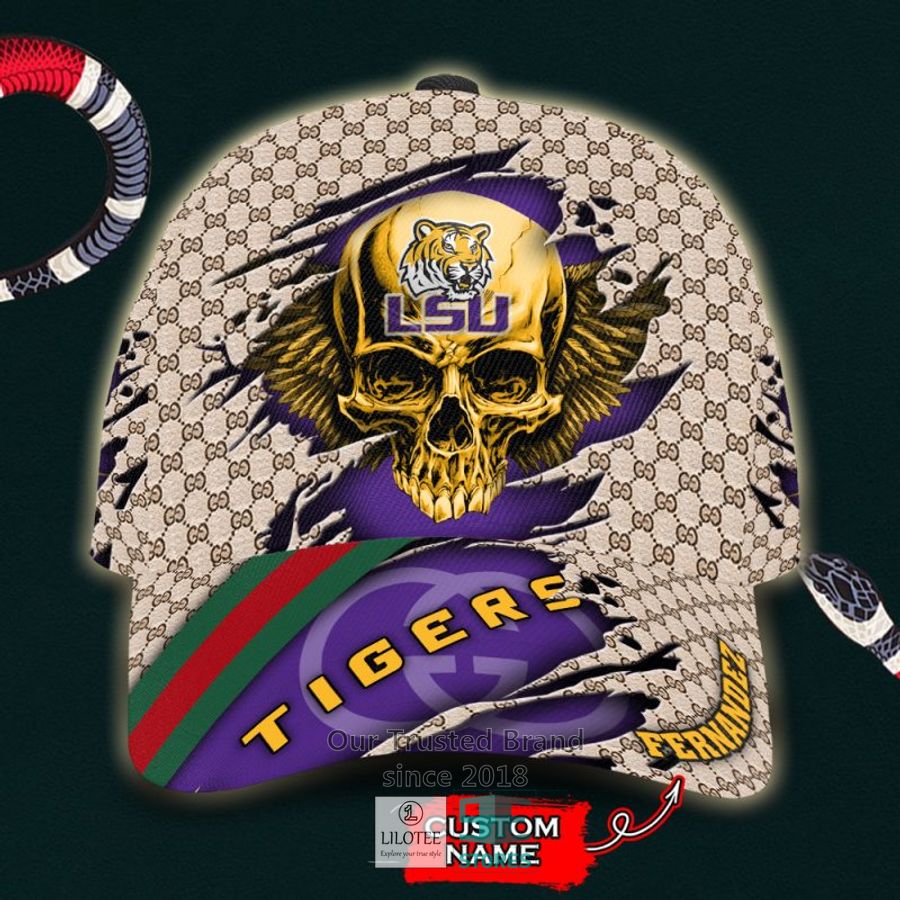 NCAA LSU Tigers Skull Custom Name Gucci Cap 9