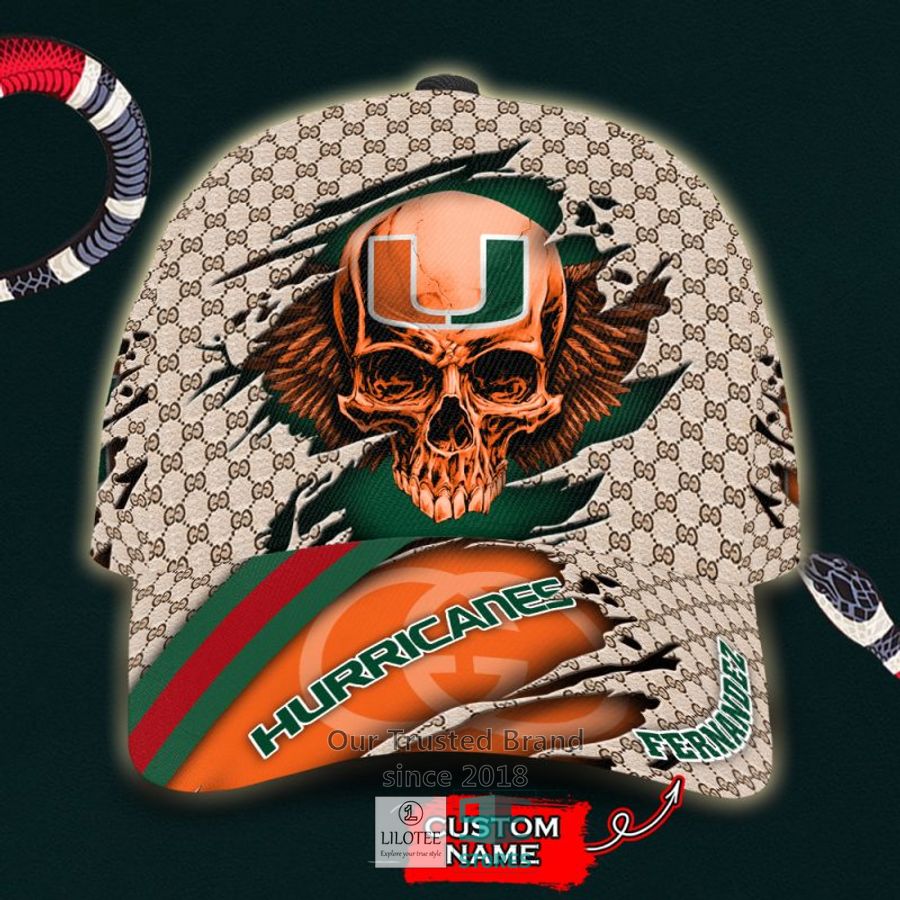 NCAA Miami Hurricanes Skull Custom Name Gucci Cap 9