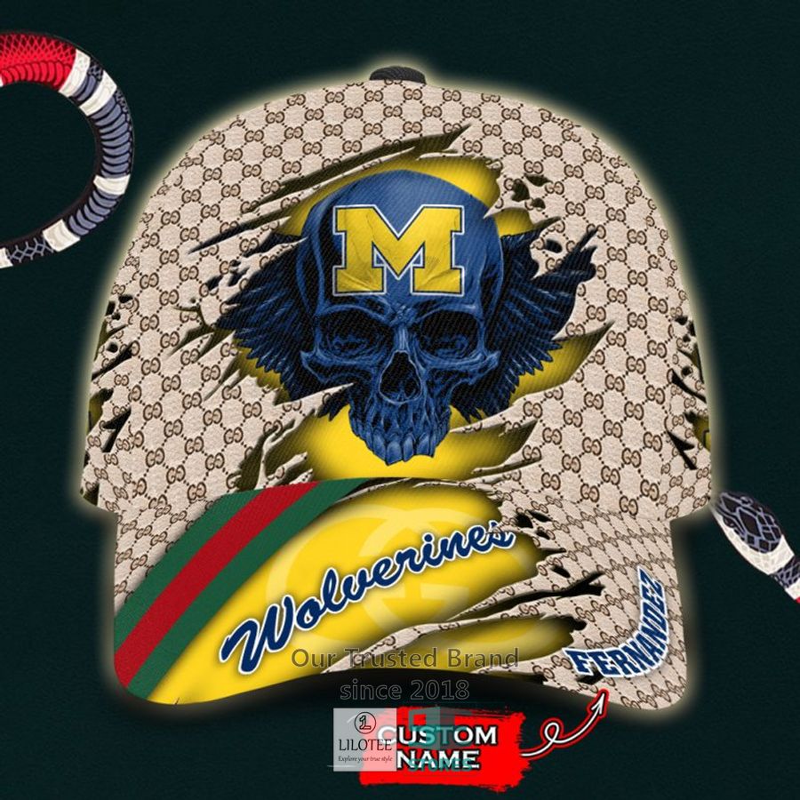 NCAA Michigan Wolverines Skull Custom Name Gucci Cap 8