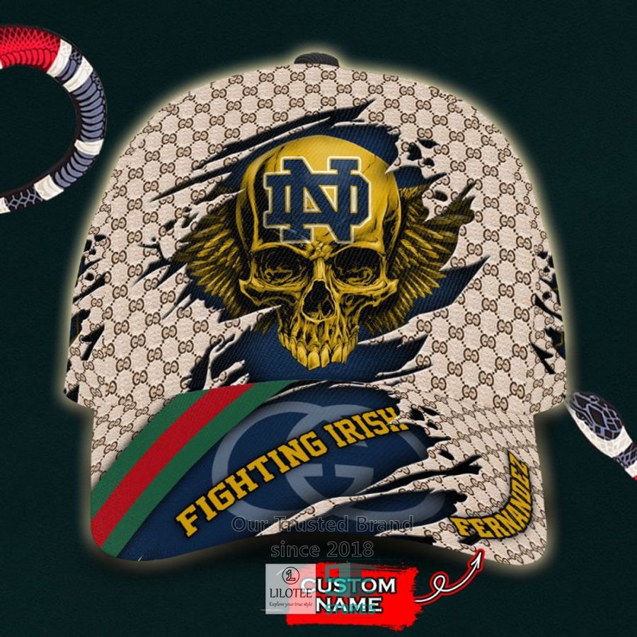 NCAA Notre Dame Fighting Irish Skull Custom Name Gucci Cap 9