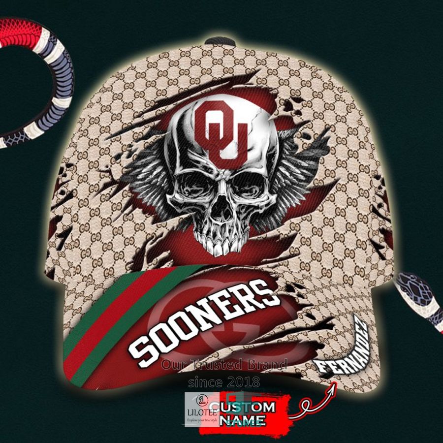 NCAA Oklahoma Sooners Skull Custom Name Gucci Cap 8