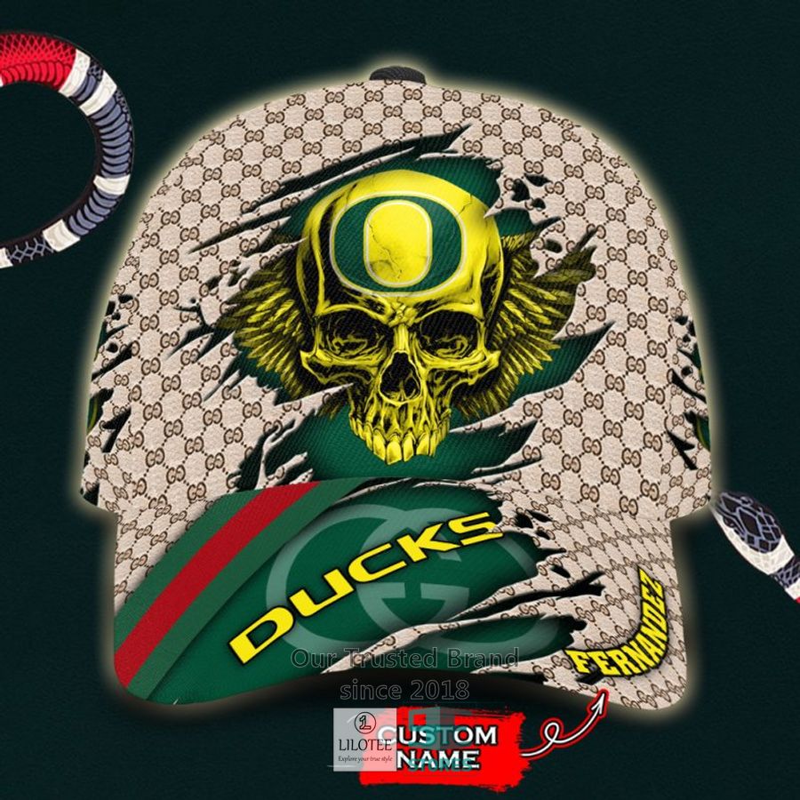 NCAA Oregon Ducks Skull Custom Name Gucci Cap 9