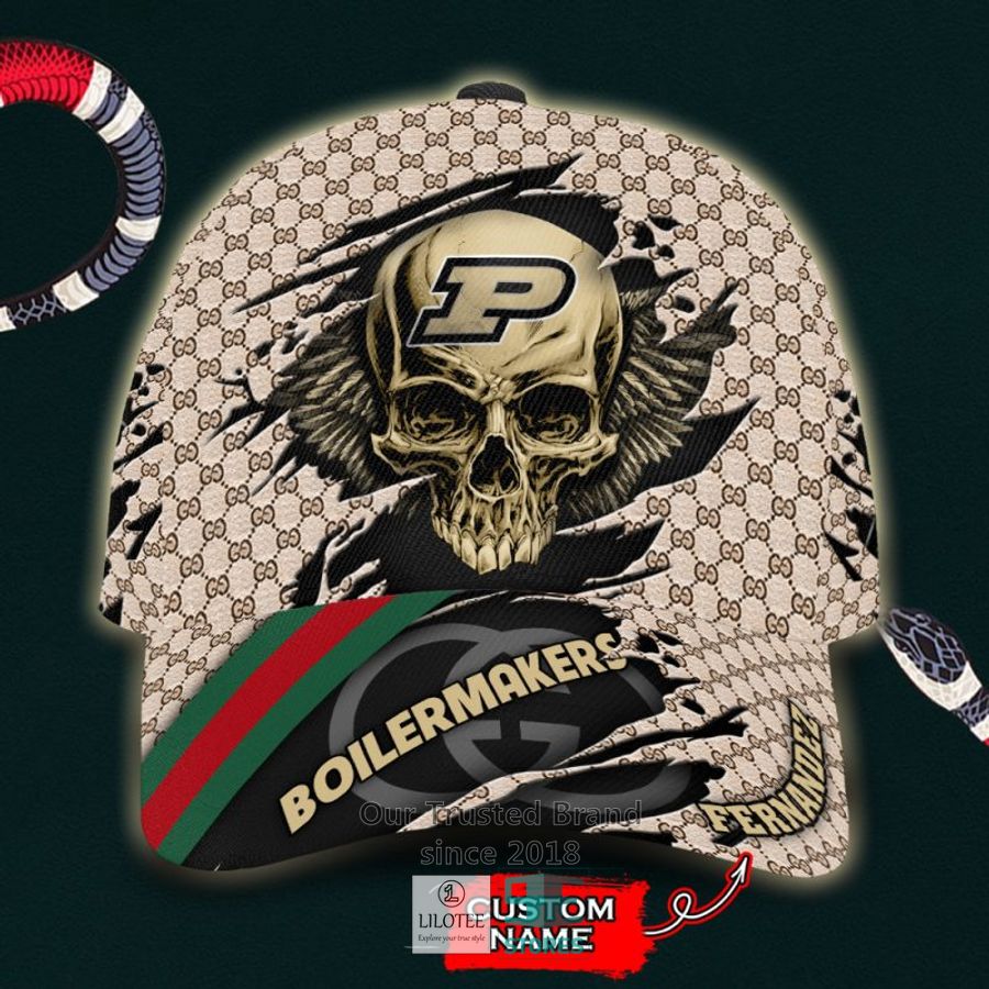 NCAA Purdue Boilermakers Skull Custom Name Gucci Cap 8