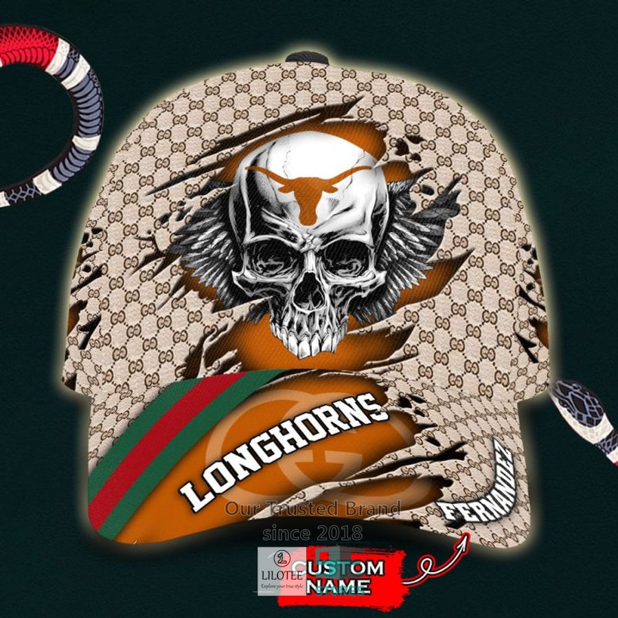 NCAA Texas Longhorns Skull Custom Name Gucci Cap 9