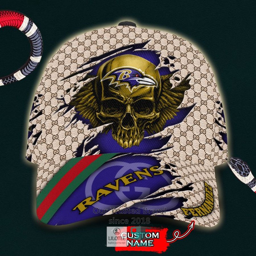 NFL Baltimore Ravens Skull Custom Name Gucci Cap 9