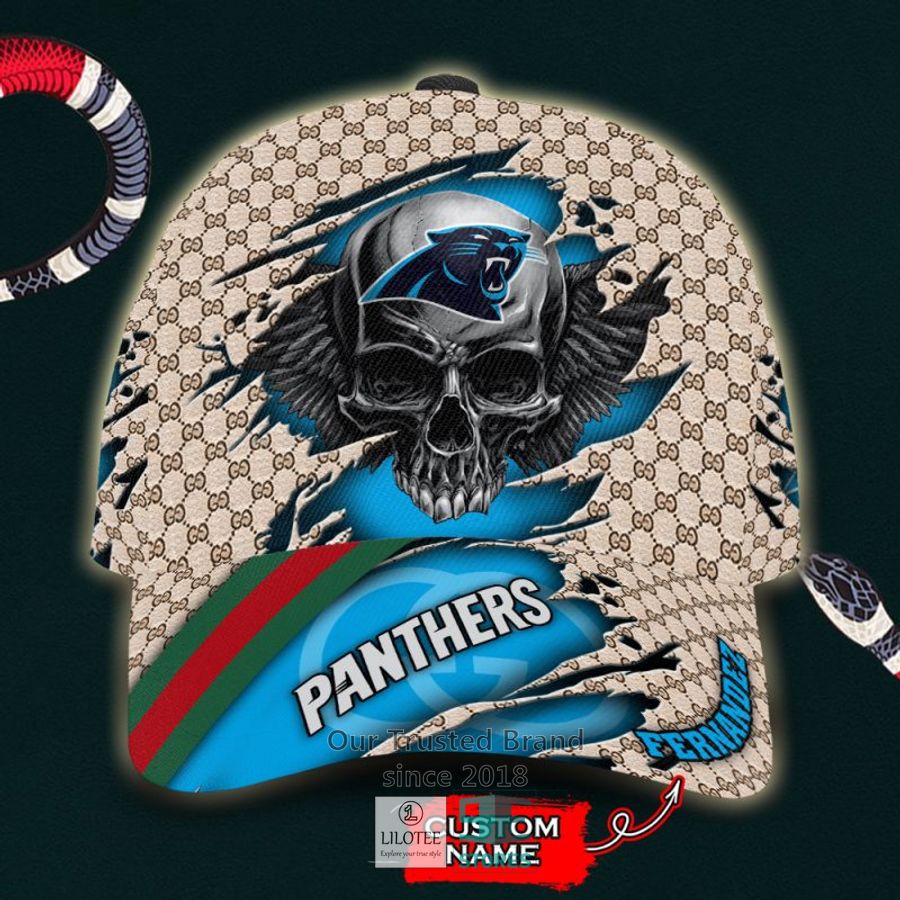 NFL Carolina Panthers Skull Custom Name Gucci Cap 8