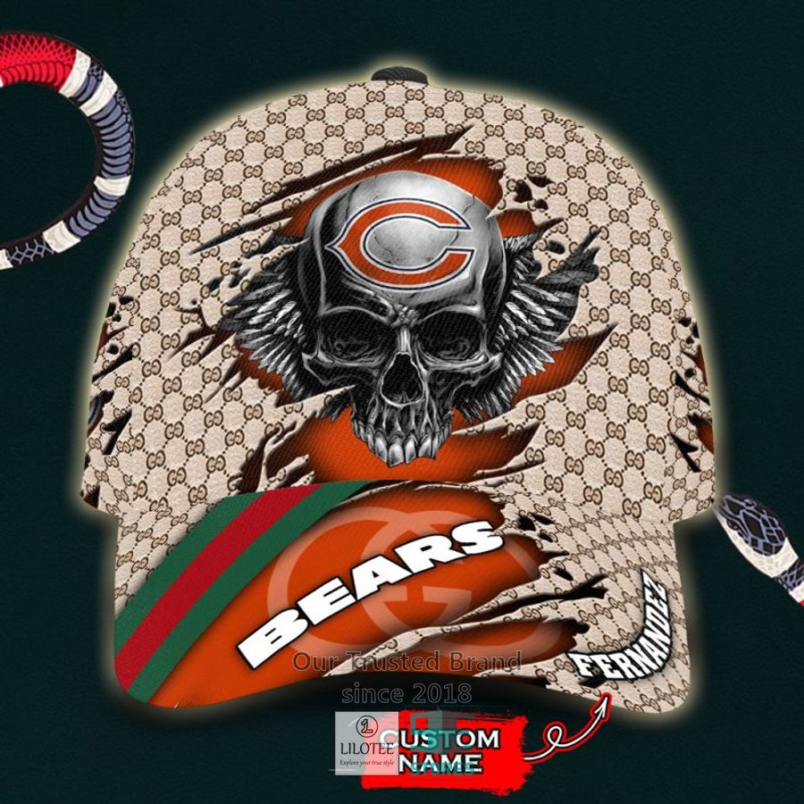 NFL Chicago Bears Skull Custom Name Gucci Cap 8