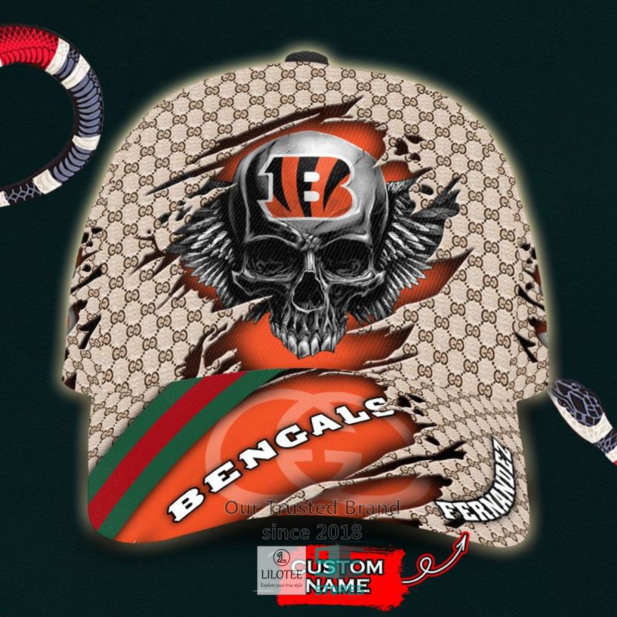 NFL Cincinnati Bengals Skull Custom Name Gucci Cap 8
