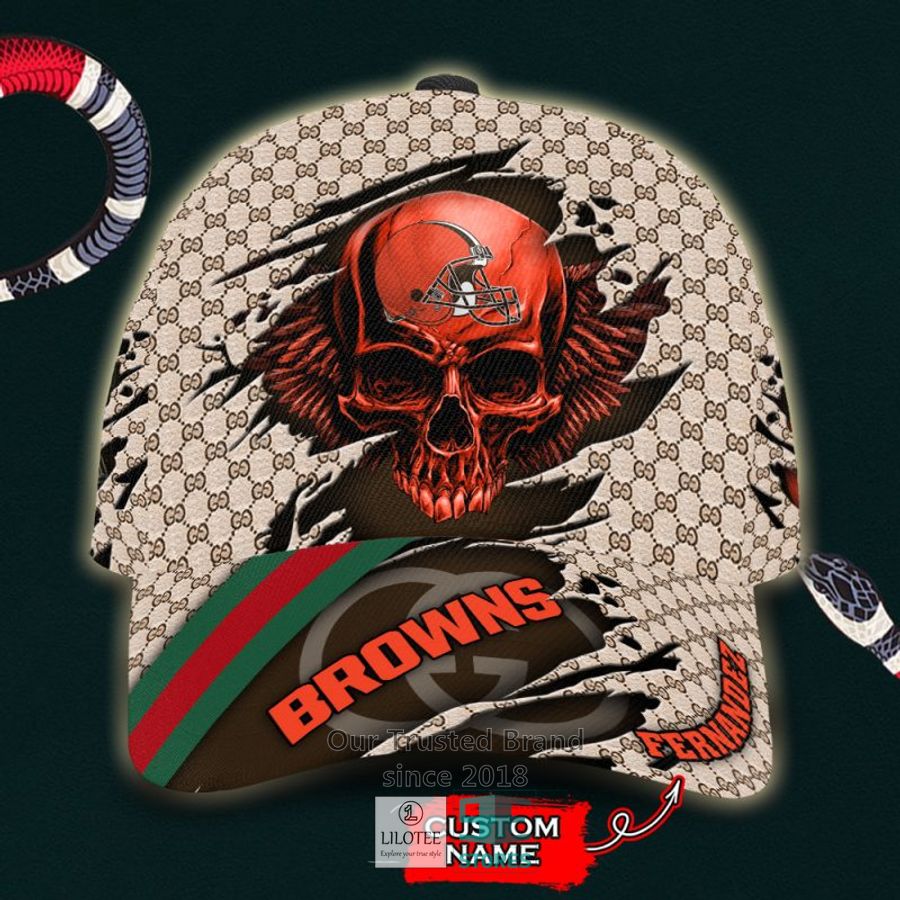 NFL Cleveland Browns Skull Custom Name Gucci Cap 8