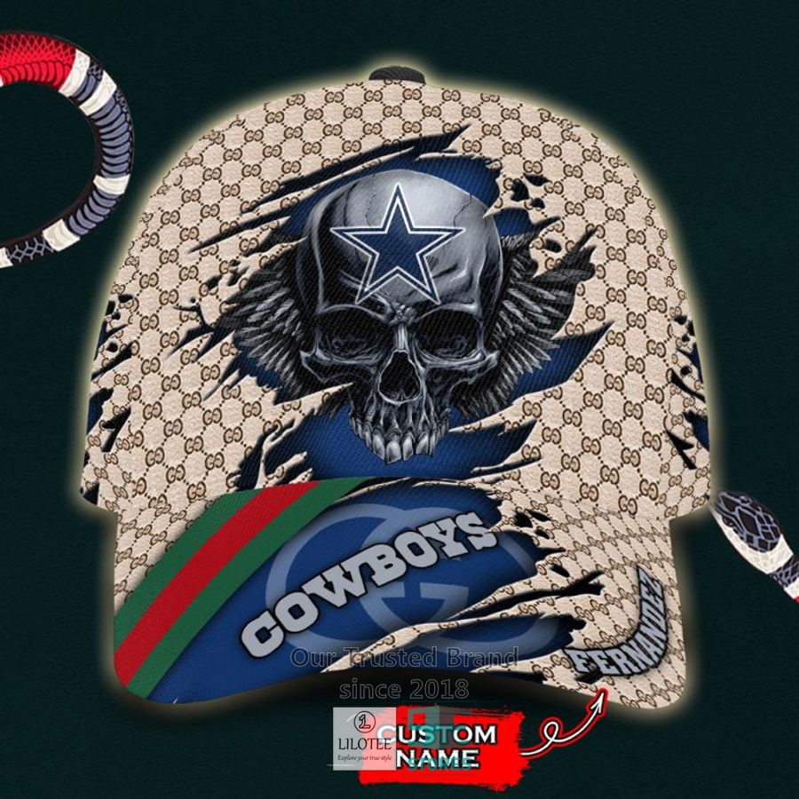 NFL Dallas Cowboys Skull Custom Name Gucci Cap 8