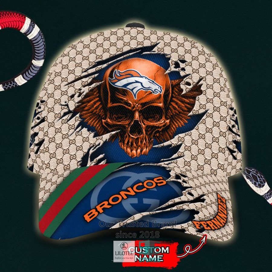 NFL Denver Broncos Skull Custom Name Gucci Cap 8