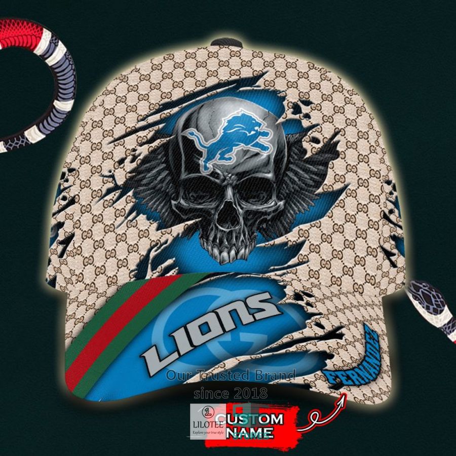NFL Detroit Lions Skull Custom Name Gucci Cap 9