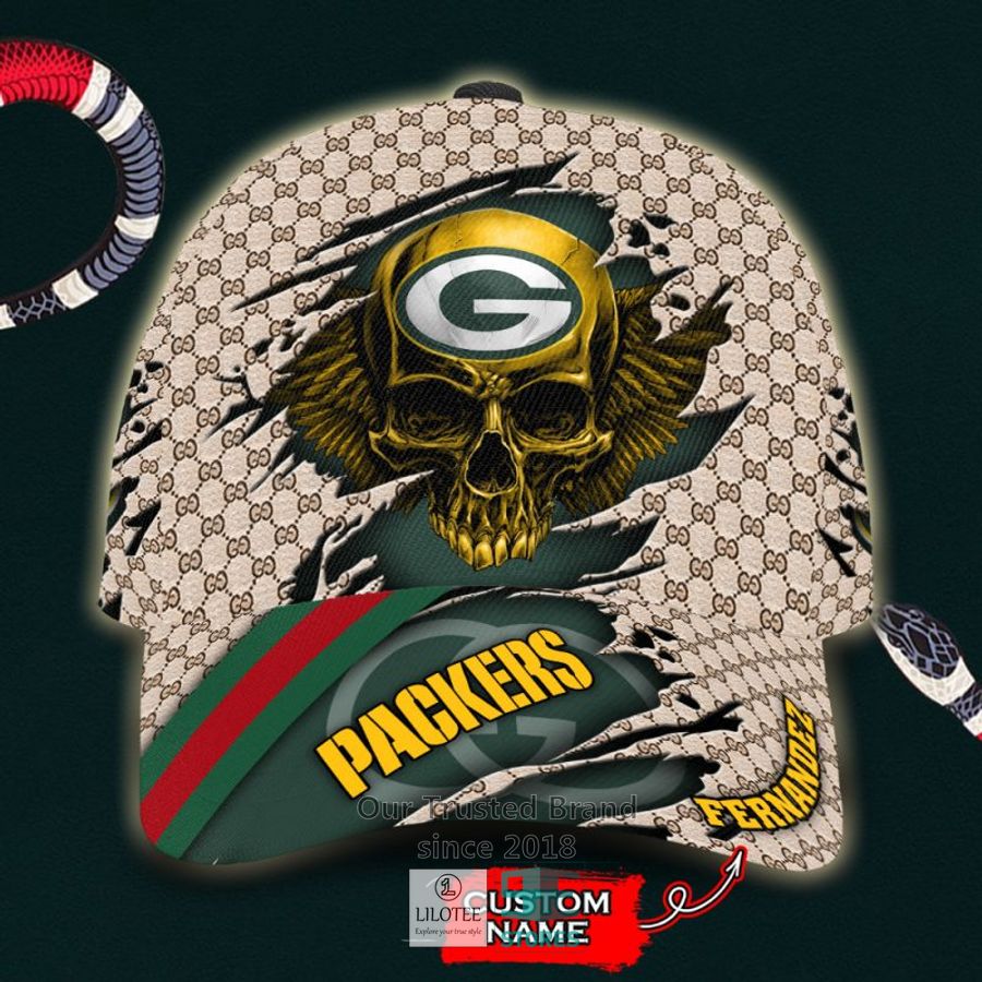 NFL Green Bay Packers Skull Custom Name Gucci Cap 8