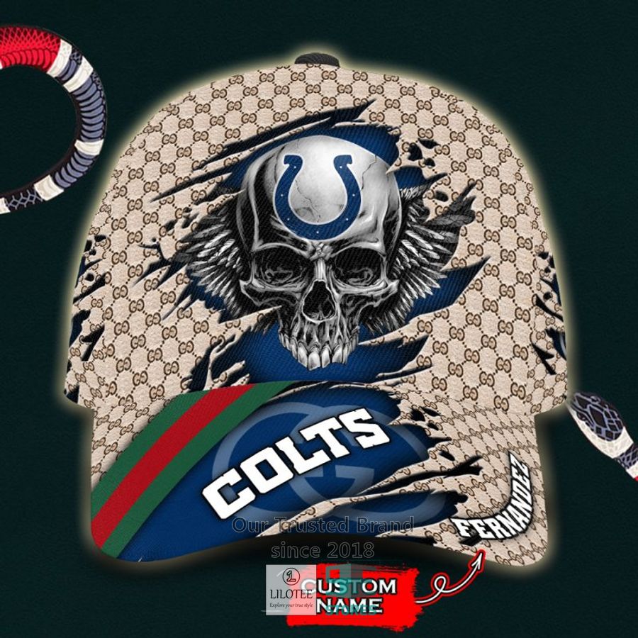 NFL Indianapolis Colts Skull Custom Name Gucci Cap 8